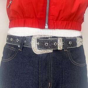 Y2k 2000s black and silver star rhinestone crystal grunge goth emo punk belt